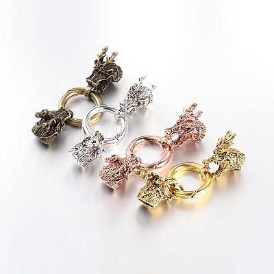 Tibetan Style Alloy Dragon Head with Ring Push Gate Spring Gate Rings PALLOY-E393-01-1