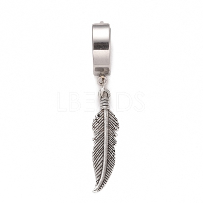 Non-Tarnish Stainless Steel Feather Dangle Hoop Earrings EJEW-G286-08P-1