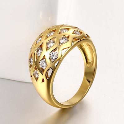 Classic Hollow Real 18K Gold Plated Brass Cubic Zirconia Finger Rings RJEW-BB05801-8G-1