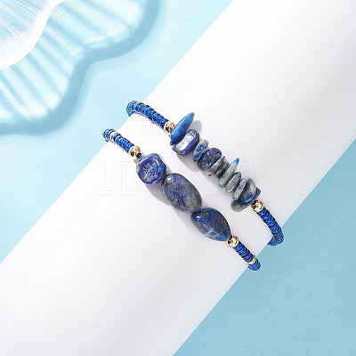 2Pcs Natural Lapis Lazuli & Glass Seed Beads Braided Bead Bracelets for Women BJEW-MZ00247-02-1