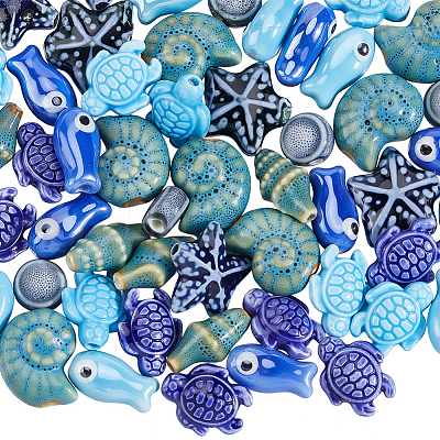56Pcs 8 Styles Glazed Porcelain Beads PORC-SC0001-37-1