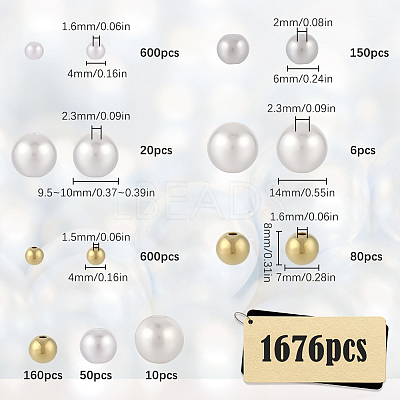 1676Pcs 9 Styles ABS Plastic Imitation Pearl with CCB Plastic Beads FIND-SC0010-16-1