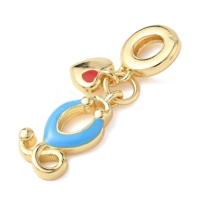 Brass Deep Sky Blue and Red Enamel European Dangle Charms KK-D502-01G-1