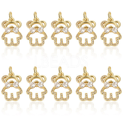 10Pcs Brass with Cubic Zirconia Pendants KK-TA0002-13-1