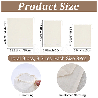 9Pcs 3 Sizes Cotton Cloth Packing Pouches ABAG-CP0001-28-1
