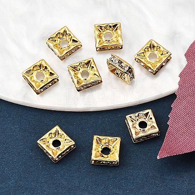 Brass Rhinestone Spacer Beads X-RB-A013-6x6-01G-1