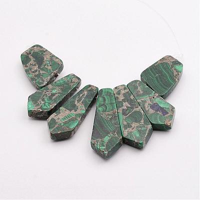 Assembled Silver Line and Malachite Bead Strands G-P297-N01-1