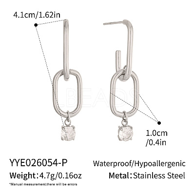 304 Stainless Steel & Cubic Zirconia Stud Dangle Earrings WG6C88A-02-1