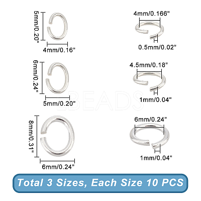 30Pcs 3 Size 925 Sterling Silver Open Jump Rings FIND-BC0003-90-1