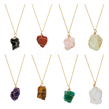 8Pcs 8 Styles Nuggets Natural Mixed Gemstone Pendant Necklaces Set for Women NJEW-FI0001-47-1