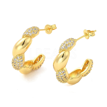 Brass Micro Pave Clear Cubic Zirconia Stud Earrings for Women EJEW-A040-10G-1