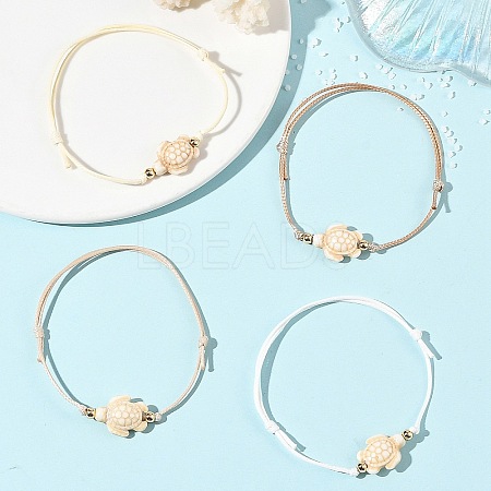 4Pcs 4 Colors Ocean Dyed Synthetic Turquoise Sea Turtle Beaded Adjustable Waxed Polyester Cord Bracelets for Women BJEW-JB14243-02-1