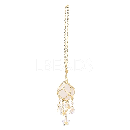 Natural Quartz Crystal with Rack Plating Brass Pendants Decorations AJEW-B023-01G-03-1