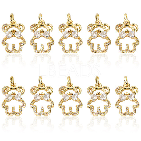 10Pcs Brass with Cubic Zirconia Pendants KK-TA0002-13-1