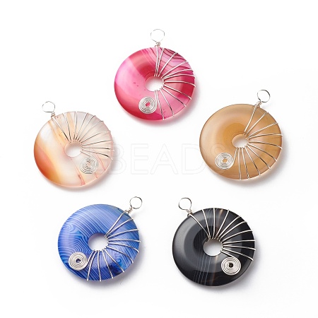 Natural Striped Agate/Banded Agate Pendants PALLOY-JF01818-02-1