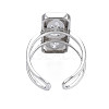 Cubic Zirconia Rectangle Open Cuff Ring RJEW-N037-015-01P-2