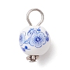 Handmade Flower Printed Porcelain Ceramic Pendants PALLOY-JF03928-01-3