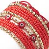 7Pcs 7 Style Evil Eye Lampwork & Glass Seed & Brass Beaded Stretch Bracelets Set for Women BJEW-JB09249-01-3