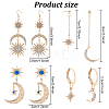 ANATTASOUL 4 Pairs 4 Style Crescent Moon & Star Rhinestone Front Back Stud & Dangle & Leverback Earrings EJEW-AN0001-62-2