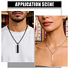 201 Stainless Steel/Brass Coated Iron Rectangle Pendant Necklace NJEW-CO0001-01-7
