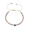 Adjustable Faceted Glass & Heart Brass Bead Braided Bracelets RF4294-2-1