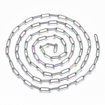 Ion Plating(IP) 304 Stainless Steel Textured Paperclip Chains CHS-S006-JN954-3-1