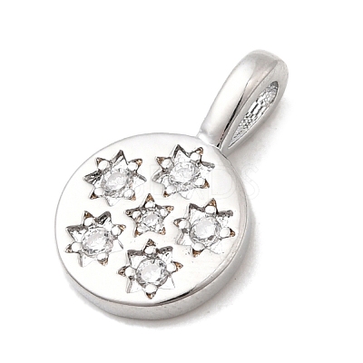 Brass Micro Pave Clear Cubic Zirconia Flat Round with Star Charms KK-A277-32P-1