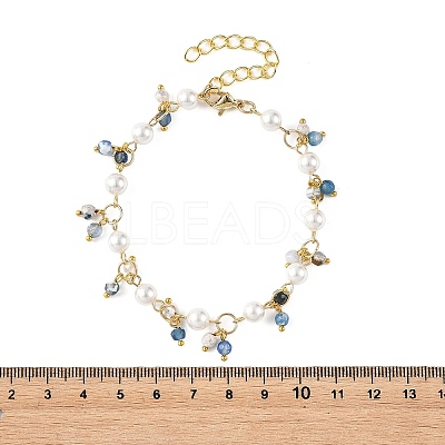 Natural Agate(Dyed & Heated) Faceted Round Beaded Chain Bracelets for Women BJEW-JB14248-01-1