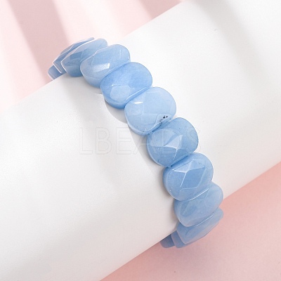 Dyed Natural White Jade Beaded Stretch Bracelets for Unisex G-K303-01K-02-1