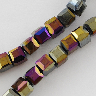 Electroplate Glass Beads Strands X-EGLA-R030-4x4mm-07-1