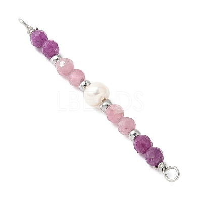 Faceted Round Natural Ruby & Pink Tourmaline & Potato Natural Cultured Freshwater Pearl Beaded Connector Charms PALLOY-JF03532-09-1