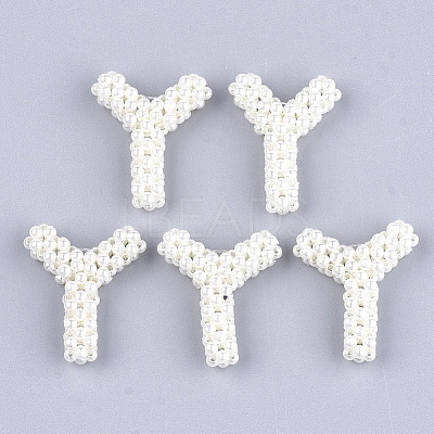 Handmade ABS Plastic Imitation Pearl Woven Beads FIND-T039-18-Y-1