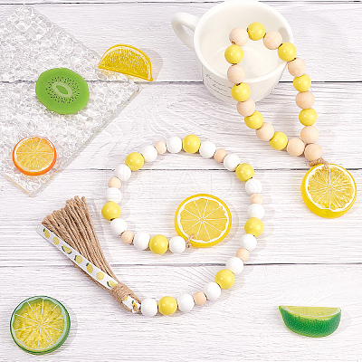 2Pcs 2 Style Lemon Wooden Beaded Garland with Rustic Jute Tassel HJEW-GF0001-26-1