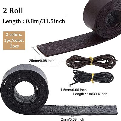 2Pcs 2 Colors Flat Leather Jewelry Cords WL-OC0001-03-1