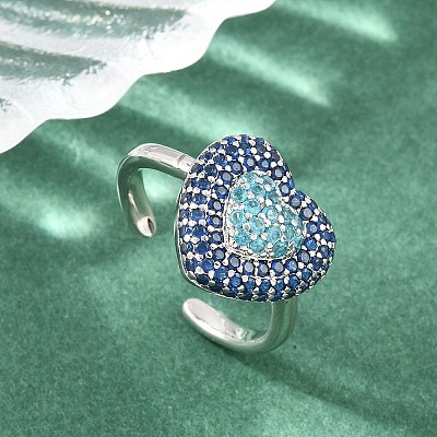Heart Brass Micro Pave Cubic Zirconia Cuff Open Rings for Women CU-CBA0A21-01P-1