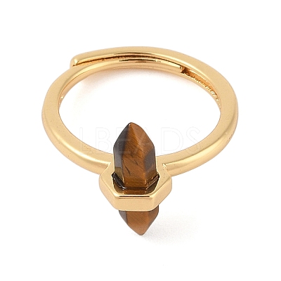 Double Pointed Hexagonal Prism Natural Tiger Eye Adjustable Rings for Women RJEW-G327-01G-12-1