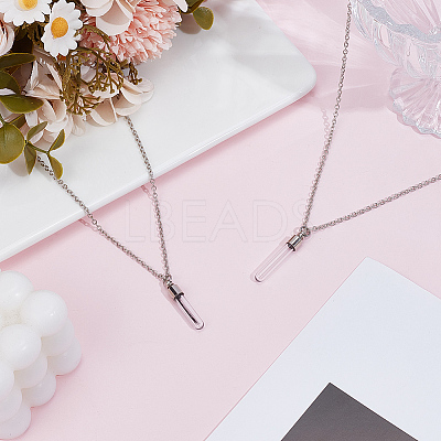 2Pcs Brass & Clear Glass Pet Fur Wishing Bottle Pendant Iron Cable Chain Necklaces NJEW-DR00018-1