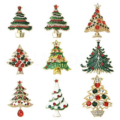 9Pcs 9 Styles Christmas Tree Enamel Pins JEWB-CJ0003-28-1