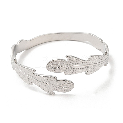 Non-Tarnish 304 Stainless Steel Feather Cuff Bangles BJEW-L682-025P-1