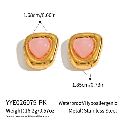 304 Stainless Steel Natural Rose Quartz Stud Earrings for Women OU7519-5-1