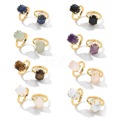 Hexagon Natural & Synthetic Gemstone Finger Rings RJEW-B113-02G-1