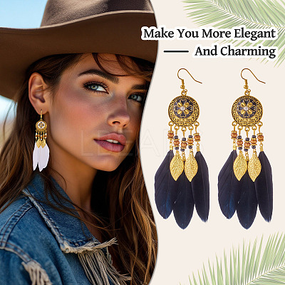 2Pairs 2 Colors Feather Chandelier Earrings EJEW-TA0001-81A-1