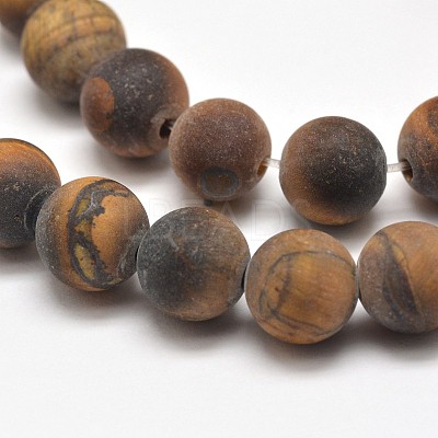 Frosted Natural Tiger Eye Round Bead Strands G-E262-02-10mm-1