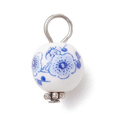 Handmade Flower Printed Porcelain Ceramic Pendants PALLOY-JF03928-01-1