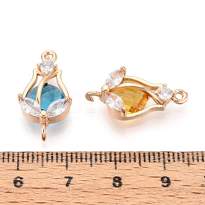 Brass Micro Pave Clear Cubic Zirconia and Glass Flower Pendants KK-T076-03KCG-1