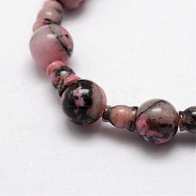 Natural Rhodonite 3-Hole Guru Bead Strands G-K149-13-1