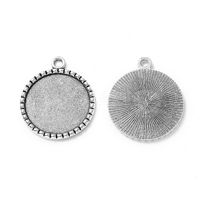 Tibetan Style Antique Silver Alloy Flat Round Pendant Cabochon Settings X-TIBEP-M022-38AS-1