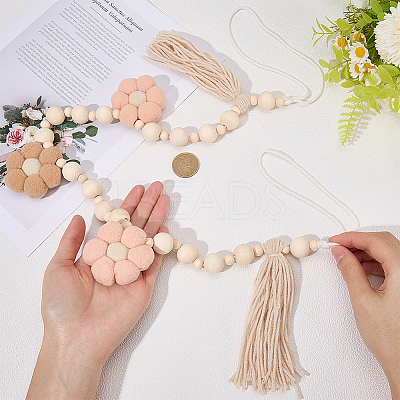 Wooden Banners with Flower Tassels Pendant Hanging Bunting FIND-WH20019-93A-1