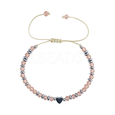 Adjustable Faceted Glass & Heart Brass Bead Braided Bracelets RF4294-2-1