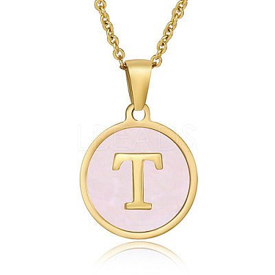 Natural Shell Initial Letter Pendant Necklace LE4192-2-1